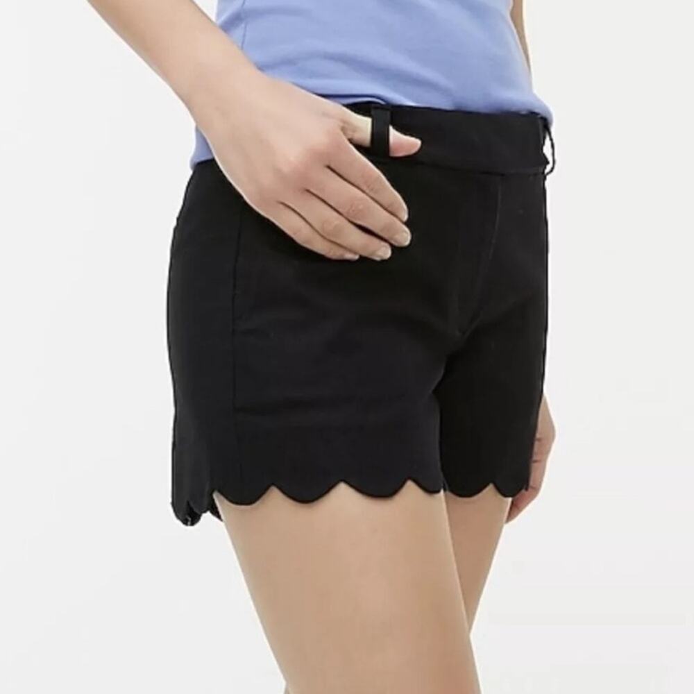 J crew Linen Blend Scallop Hem Shorts L2142 Pockets 2021 Solid Black Size 2